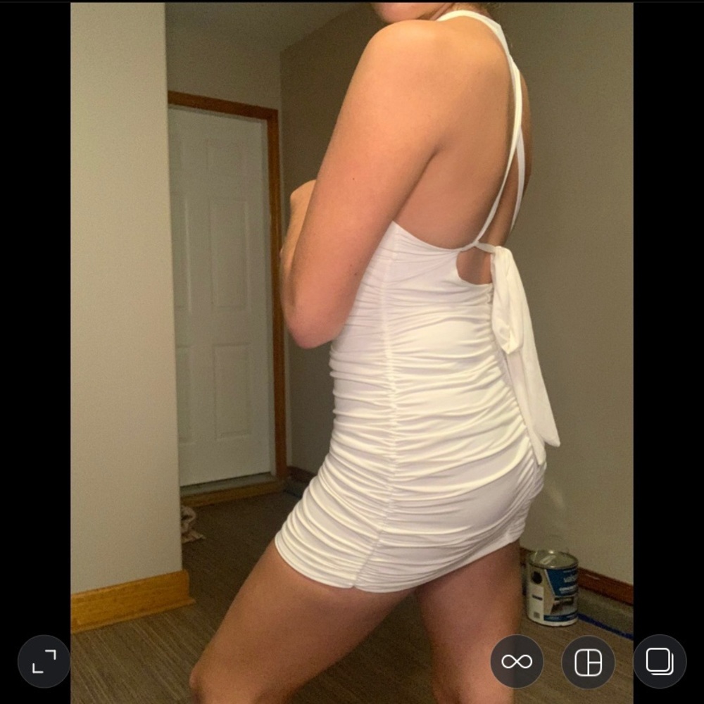 White Ruched Dress - Picture 4 of 6